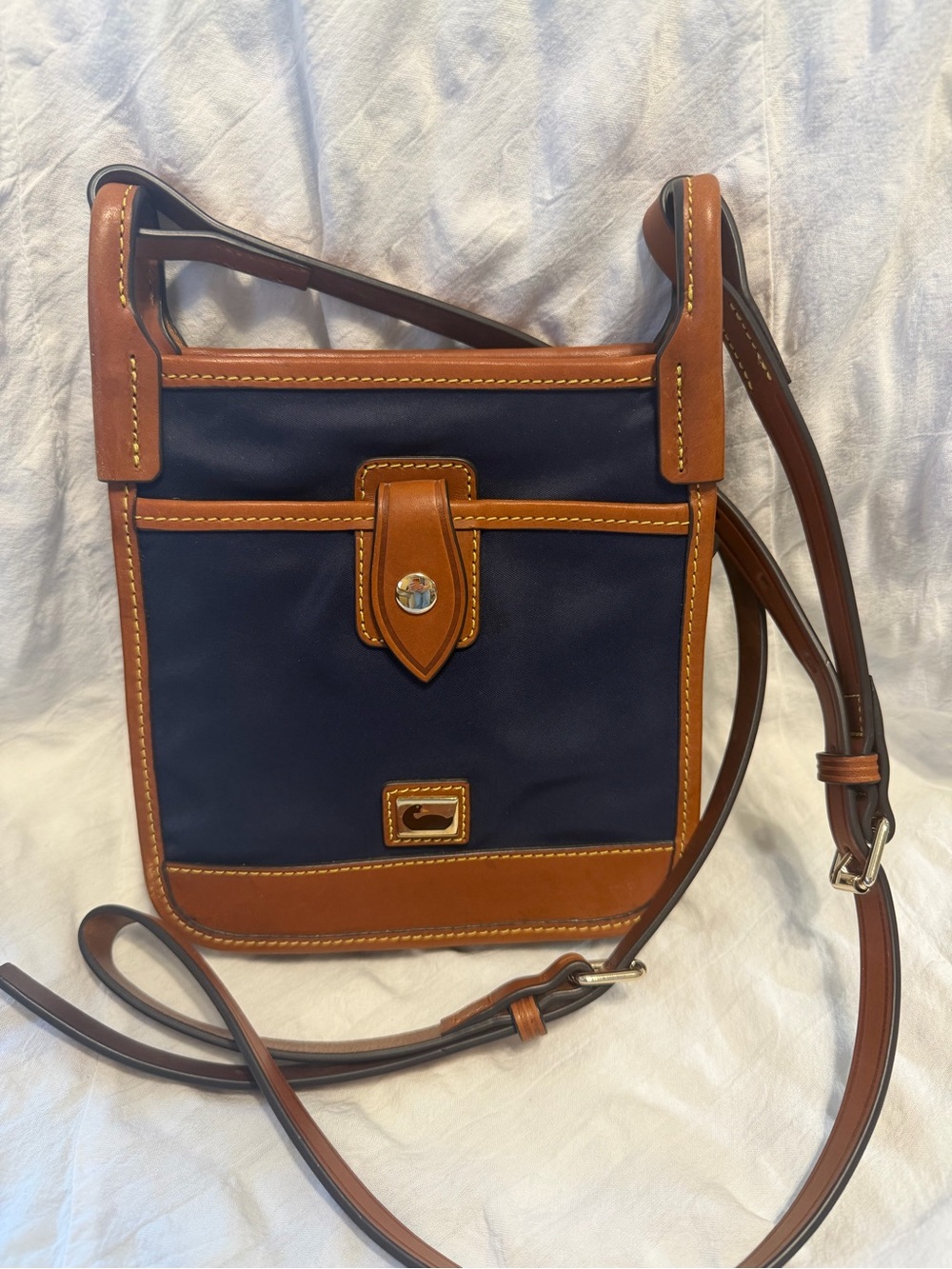 Dooney & Bourke Navy Nylon British Tan Leather Crossbody Bag